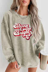 Green Merry & Bright Sequined Ribbed Graphic Sweatshirt