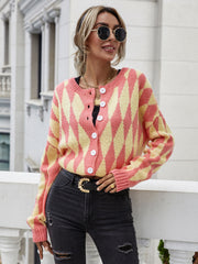 Strickjacke mit Argyle-Knopfleiste vorne und überschnittenen Schultern