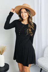 Zenana PortlPines Full Size Henley Dress in Black