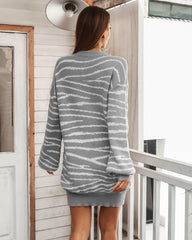 Robe mini-pull à manches lanternes et imprimé zèbre