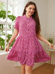 Robe imprimée à manches courtes et col grande taille