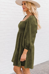 Robe courte évasée taille haute à col carré délavé vert