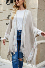 Striped Fringe Hem Longline Poncho
