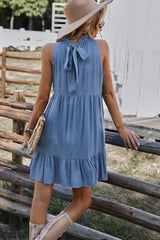 Sleeveless Frill Neck Tiered Dress