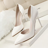 Fashion Simple Stiletto Patent Low-cut Hollowed Heels