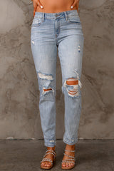 Gerade geschnittene Jeans im Used-Look mit Taschen