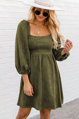 Robe courte évasée taille haute à col carré délavé vert