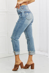 RISEN – Leilani – Distressed-Jeans mit geradem Bein in voller Größe
