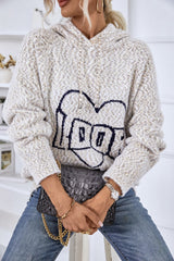 Graphic Drawstring Detail Hooded Sweater