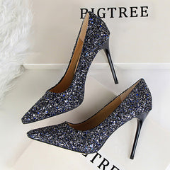 Chaussures à paillettes scintillantes pour femmes, coupe haute et basse, bout pointu