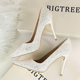 Chaussures à paillettes scintillantes pour femmes, coupe haute et basse, bout pointu