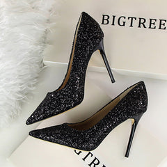 Chaussures à paillettes scintillantes pour femmes, coupe haute et basse, bout pointu