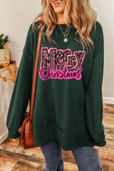 Duffel Green Casual Merry Christmas Long Graphic Sweatshirt