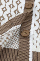 Printed Contrast Trim Button Down Cardigan