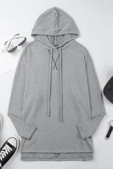 Drawstring Detail High-Low Hem Hoodie