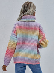 Regenbogen-Rollkragenpullover mit Rippenstrick und überschnittenen Schultern