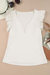 Haut à manches papillon en dentelle et décolleté en V profond