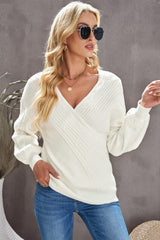 Gerippter Überwurfpullover mit Puffärmeln