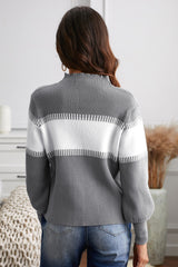 Pullover mit Farbblock-Muster und Stehkragen und Laternenärmeln