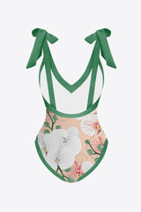 Ensemble de bain deux pièces à col en V et motif floral