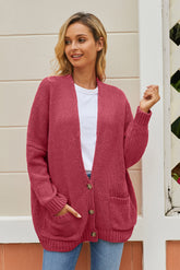 Cardigan boutonné à décolleté plongeant et poches avant