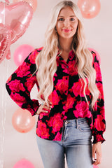 Floral Button Front Lantern Sleeve Shirt