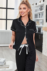 Contrast Piping Short Sleeve Top Pants Pajama Set