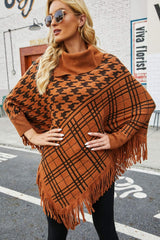 Houndstooth Fringe Hem Poncho