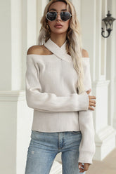 Neckholder-Pullover mit Cold-Shoulder-Rippstrick