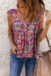 Tanktop mit Blumenmuster, geknöpftem eckigem Ausschnitt und Rüschen