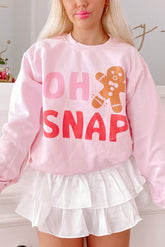 Rosa Weihnachts-Sweatshirt mit Lebkuchenmann-Grafik „OH SNAP“