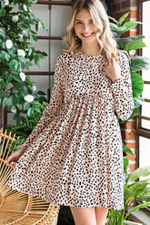 Bedrucktes Langarmkleid mit Rundhalsausschnitt