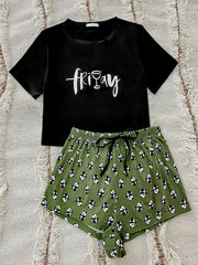 Graphic Tee Panda Print Shorts Lounge Set