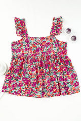Tanktop mit Blumenmuster, geknöpftem eckigem Ausschnitt und Rüschen