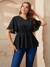 Chemisier babydoll grande taille à col en V et manches flottantes