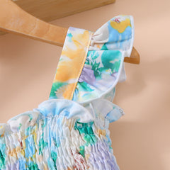 Baby Girl Floral Smocked Square Neck Dress