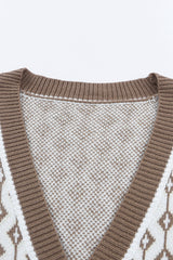 Printed Contrast Trim Button Down Cardigan