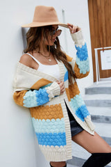 Color Block Drop Shoulder Open Front Cardigan