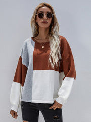 Strickpullover mit Farbblockdesign, Bindeband hinten und überschnittenen Schultern