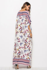 Robe fleurie à col en V et manches dolman