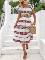Robe imprimée à col en V et manches flottantes