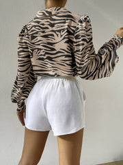 Printed Lantern Sleeve Smocked Cuff Blouse