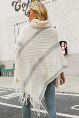 Faux Fur Trim High Neck Ruffled Poncho