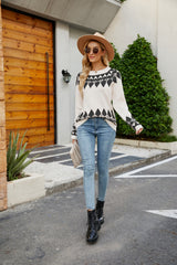 Cozy Vision – Bedruckter Pullover mit Raglanärmeln und geripptem Rand