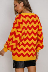Pull tunique à manches lanternes et chevrons