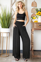 Pantalon large à taille froncée avec poches