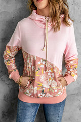 Hoodie mit Kordelzug und Blumenmuster in Farbblock-Optik