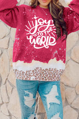 Red Joy To The World Leopard Print Loose Graphic Sweatshirt