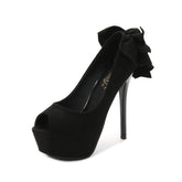 Women's Stiletto Waterproof Fish Mouth Suede Height Increasing Insole