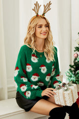 Grüner Weihnachtspullover mit Weihnachtsmann-Motiv